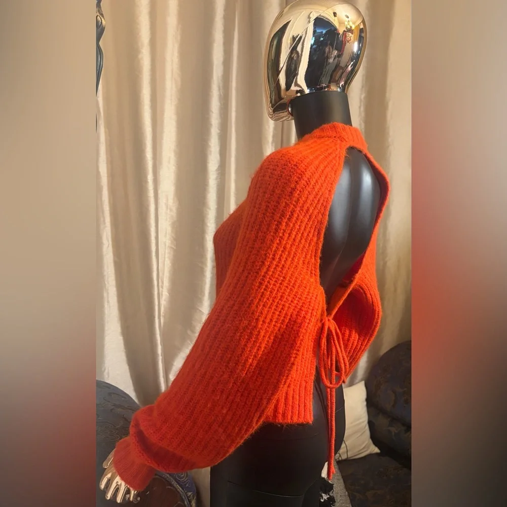 Future Collective Orange Crew Neck Sweater with Ribbed Texture - Picture 2 of 6